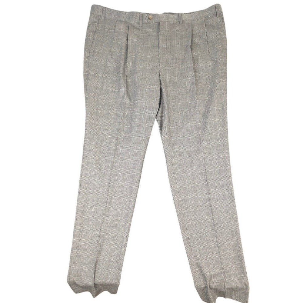 Hickey Freeman Mens 45W 50Long Wool Plaid Dress Pants Grey Brown NWT